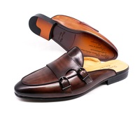 Demi-chaussures noires en cuir véritable Double Monk Strap Mules Slip on Lazy Loafers