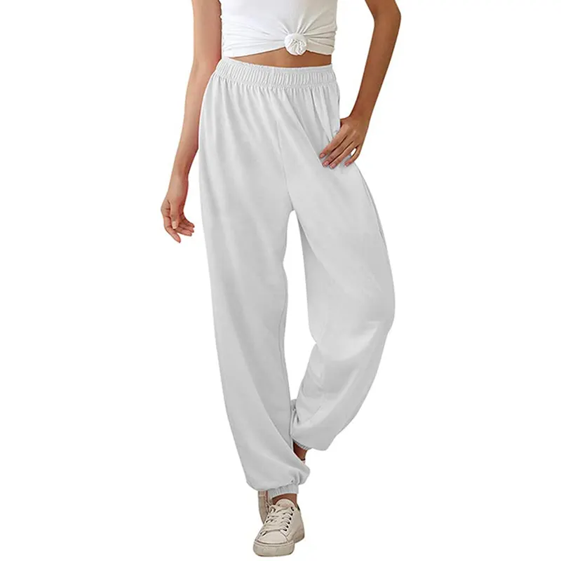 Wholesale Ladies Loose Trousers Elastic Waist White Baggy Pocket Women Leisures Pants