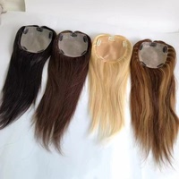 LONGFOR Topper capillaire à clipser en soie pour cheveux clairsemés, noir naturel, postiche pour femme, cheveux vierges 613 #   Topper de cheveux naturels