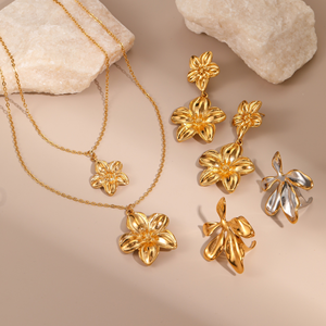 Collares de Flores de Alta Gama, Pendientes de Acero de Titanio, Anillos Abiertos, Joyería de Lujo Ligera y Moderna al por Mayor - Product Image 2