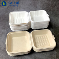Boîte à lunch jetable en bagasse biodégradable et écologique pour la restauration rapide, boîte à hamburger de 6 pouces, très hygiénique