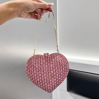 Pochettes de Soirée Luxe Rose Cœur d'Amour pour Femme, Sacs à Main de Mariée en Strass, Sacs de Mariage, Minaudières de Dîner