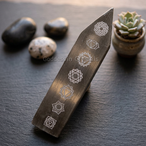Pendentif baguette plate en sélénite gravée Chakra, outil de guérison Reiki, ensemble de collection d'art, vente de pierres précieuses, bracelet en cristal, Gujarat - Product Image 4