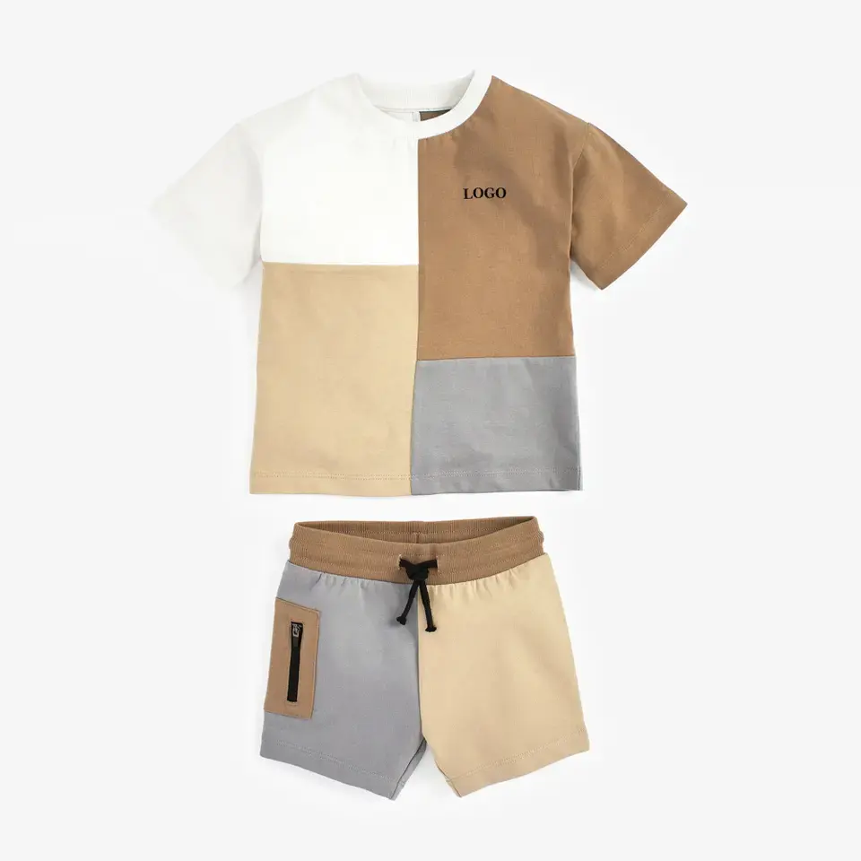 New Kids Street Wear 2 pezzi set di abbigliamento per neonati T-shirt e pantaloncini da ragazzo a blocchi di colore per l'estate