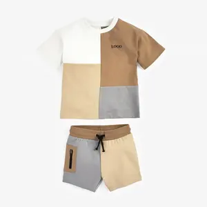 New Kids Street Wear 2 pezzi set di abbigliamento per neonati T-shirt e pantaloncini da ragazzo a blocchi di colore per l'estate