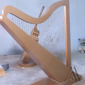 Statua di Arpa Gigante in <span class=keywords><strong>Acciaio</strong></span> Corten Fatta a Mano, Stile Industriale Personalizzato con Finitura in <span class=keywords><strong>Acciaio</strong></span> Inossidabile Arrugginito, Opera d'Arte Musicale per Bar e Studio - Product Image 4
