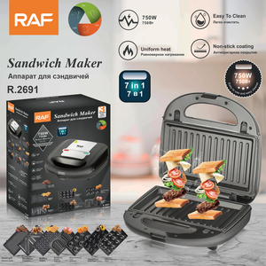 Máquina para hacer sándwiches 7 en 1 de 750W, multifunción, para desayunos, con <span class=keywords><strong>placas</strong></span> antiadherentes, fácil de limpiar, para panini y gofres. - Product Image 2