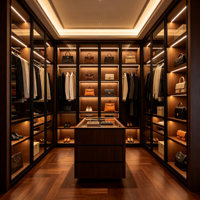 Armoire-penderie moderne de luxe sur mesure avec porte en verre, modulaire, écologique, durable, organisateur de vêtements, éclairage LED, mobilier de maison