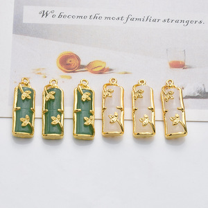 Pendentifs en bambou, alliage plaqué jade vert et blanc, composants de bijoux DIY pour boucles d'oreilles, bracelets, colliers - Product Image 1