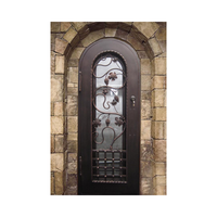 Puerta de entrada de hierro forjado con forma de arco único con apertura abatible de ventana de vidrio para uso residencial