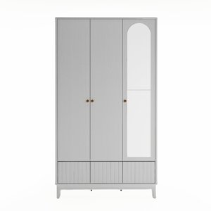 Armario Moderno de Madera Blanca con 3 Puertas, Espejo de Cuerpo Entero y Base Acanalada para Dormitorio - Product Image 1