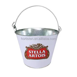 5L Custom Logo Beer Cooler Party Galvanized White Metal Ice Bucket With Handle For 6 Bottle Beer