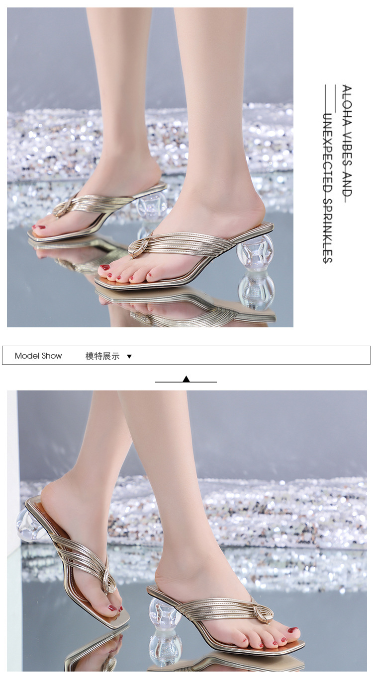 Fashion High Heels Sandals Women Transparent Mid-heel Slippers Outdoor Filpflops Shoes
