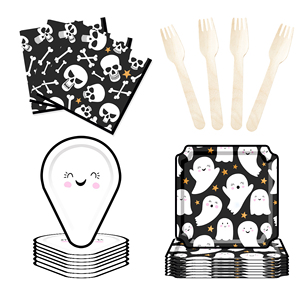 ชุดอุปกรณ์บนโต๊ะอาหารฮาโลวีน DAMAI แบบกำหนดเองพร้อมลายผี ประกอบด้วยจานกระดาษและแก้วกระดาษแบบใช้แล้วทิ้งสำหรับงานปาร์ตี้ฮาโลวีน - Product Image 4