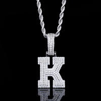 Pendentif lettre K initiale en argent sterling 925 avec chaîne, serti de moissanite, recommandé par le fournisseur pour les hommes, style hip-hop