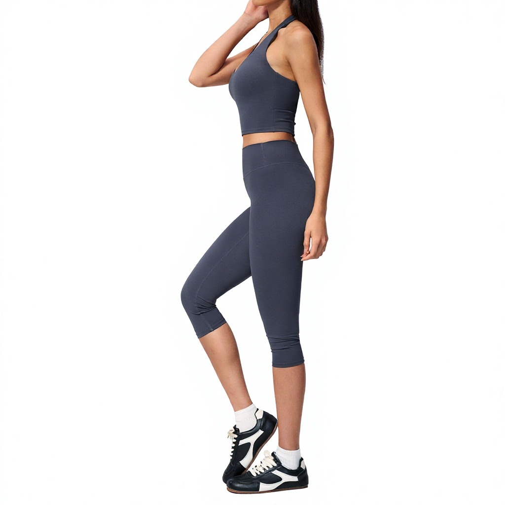 New Womens Yoga Set Lightweight Quick-Dry Solid Peach-Butt Tight-Fitting Tummy-Tucking Breathable Four-Way Stretch 2-Piece