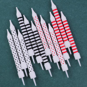Usine En Gros Morden Fashional Blanc Noir Dot Imprimé Heureux <span class=keywords><strong>Color</strong></span>é Rayé Anniversaire Bâton Bougies Ensemble Pour Gâteau - Product Image 6