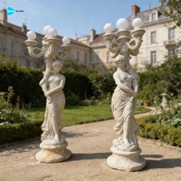 Lampe sculptée en pierre pour décoration de jardin, magnifique sculpture de femme grandeur nature en marbre naturel, lampadaire