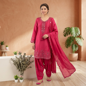 Trending Pink Patiala Salwar Suit 3 Piece Set Indian Pakistani Winter/Summer Festive Party Wear Slim Fit Silk <b>Kurti</b> Traditional - Product Image 1