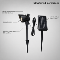 Projecteur solaire extérieur en aluminium moulé sous pression, étanche, à LED séparées, allumage crépusculaire, pour jardin, cour, arbre, drapeau