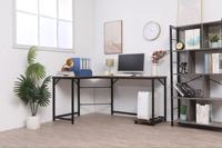 Bureau d'ordinateur portable en forme de L, réglable, de style rustique brun, avec structure métallique industrielle, pour l'écriture, l'étude et les jeux, idéal pour le bureau à domicile