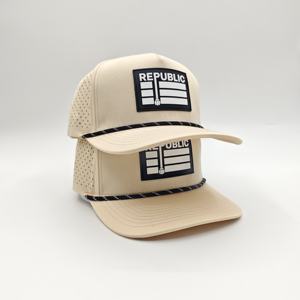 Casquettes de golf 5 panneaux en polyester respirantes de performance avec logo en caoutchouc de qualité supérieure, casquettes de sport de designer, snapback personnalisé Dobby Léopard - Product Image 5