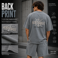 Conjunto de Camiseta y Pantalones Cortos Oversize para Hombre, Estilo Streetwear, Lavado, Algodón, Diseño Gráfico Personalizado, Proveedor OEM, Marca Privada, Venta al Por Mayor, Pedidos al Por Mayor