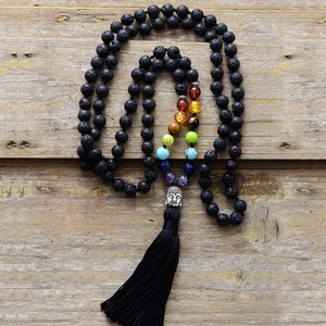 Volcanic Stone 108-Bead Knotted Tassel <b>Necklace</b> 8mm Natural Mala Bead Sweater Chain <b>Long</b> <b>Necklace</b> Unisex Fashion Jewelry - Product Image 4