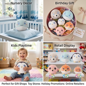 Peluche Ronde en Forme de Phoque, Pingouin, <span class=keywords><strong>Dauphin</strong></span>, Animaux Mignons en Peluche, <span class=keywords><strong>Doudou</strong></span>, Collection Parent-Enfant, Fabrication OEM Personnalisée - Product Image 4