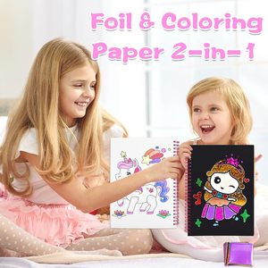 Kit de manualidades de papel de aluminio personalizado para niños de 3 a 12 años, princesa unicornio, juguete de viaje creativo 2 en 1 con 120 láminas de colores y 16 tarjetas - Product Image 3