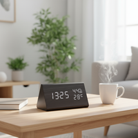 Horloge de bureau électronique à piles en PVC au design triangulaire créatif et moderne, affichage LED de la température, de l'humidité et de la date