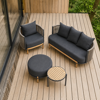 Ensemble de mobilier de jardin moderne en teck pour terrasse, résistant à l'eau et aux UV, avec tissage en rotin, idéal pour villa et salle à manger