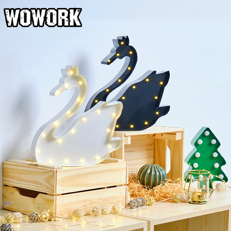 2024 WOWORK mini-cygne unique led lettre lumières alimenté par batterie