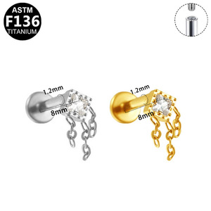 <b>Titanium</b> G23 Zircon Earrings Tassel <b>Chain</b> Heart Shape Party Fashion Piercing Jewelry - Product Image 5