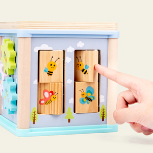 Jouet éducatif multifonctionnel en bois pour enfants, à cinq en un, à quatre faces, avec des perles enroulées, intéressant pour la cognition animale - Product Image 3