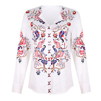 Frauen Spitze Bluse Langarm Schöne Blumen bedruckte Hemd Sommer Damen Stand Kragen Bluse Frau Tops Femme Chic