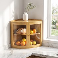 Grand panier à pain d'angle en bambou à 2 niveaux pour comptoir, rangement alimentaire gain de place avec fermeture magnétique