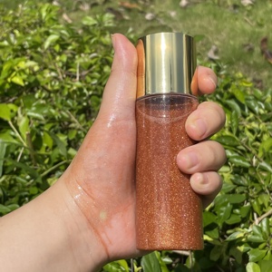 MLM Custom Color Scent 50ml Body Oil Cylinder Bottle Gold Cap Shimmer Glow Hydrating Vegan body highlighter body glow oil - Product Image 5