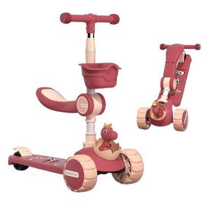 Children's Scooter With Seat 3 In 1 Height Adjustable <b>Lights</b> Basket For 3 6 Years Old Kids <b>Push</b> Operated Two Wheeled Vehicle - Product Image 2