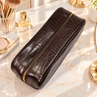 Sac cosmétique en cuir PU à texture crocodile personnalisé, grande capacité, fermeture éclair, organiseur de maquillage, trousse de toilette portable pour femmes