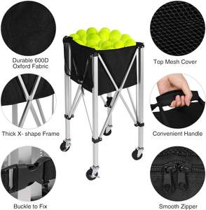 Chariot à balles de <span class=keywords><strong>tennis</strong></span> et de pickleball pliable en aluminium avec roues, capacité de 150 balles, panier à balles de <span class=keywords><strong>padel</strong></span> roulant - Product Image 3