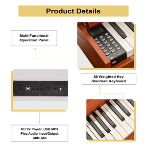 MY MUSIC MY-886F Wooden MIDI Upright Digital Piano 88 Keys Hammer Action Electronic <b>Keyboard</b> 200 Tones Built-In Speaker Organ - Product Image 3