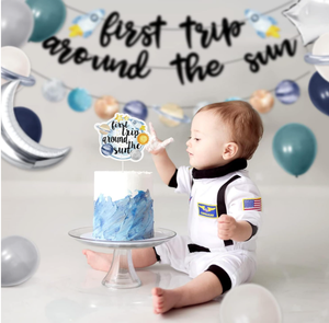 Decoración para Fiesta de Primer Cumpleaños con Temática del Sistema Solar, Nave Espacial y <span class=keywords><strong>Viajes</strong></span> Espaciales: Banderines Colgantes, Guirnalda, Arco de Globos, Adorno para Pastel y Cupcakes - Product Image 3