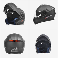 Casque de moto à visière double rabattable en ABS, sécurité intégrale, feu arrière LED pour toutes les saisons