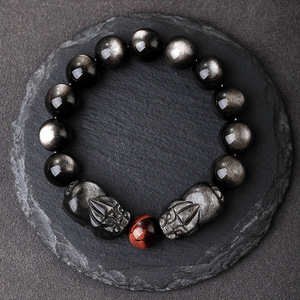 Bracelet en <span class=keywords><strong>obsidienne</strong></span> dorée naturelle polie, perles bouddhistes <span class=keywords><strong>Pixiu</strong></span>, pierre œil de tigre, pierre précieuse énergétique, cadeau d'affaires du Nouvel An pour hommes et couples - Product Image 6