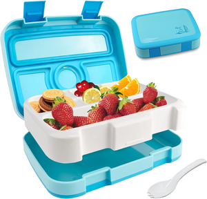 Custom Logo Double Layer Grid Plastic Kids Bento Box Food Container Leak Proof Lunch Box Bpa Free