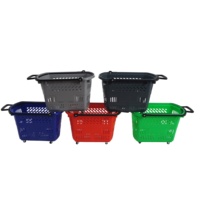 Siêu Thị Nhựa Giỏ Hàng Với Bánh Xe Và Xử Lý Lăn Giỏ Mua Hàng