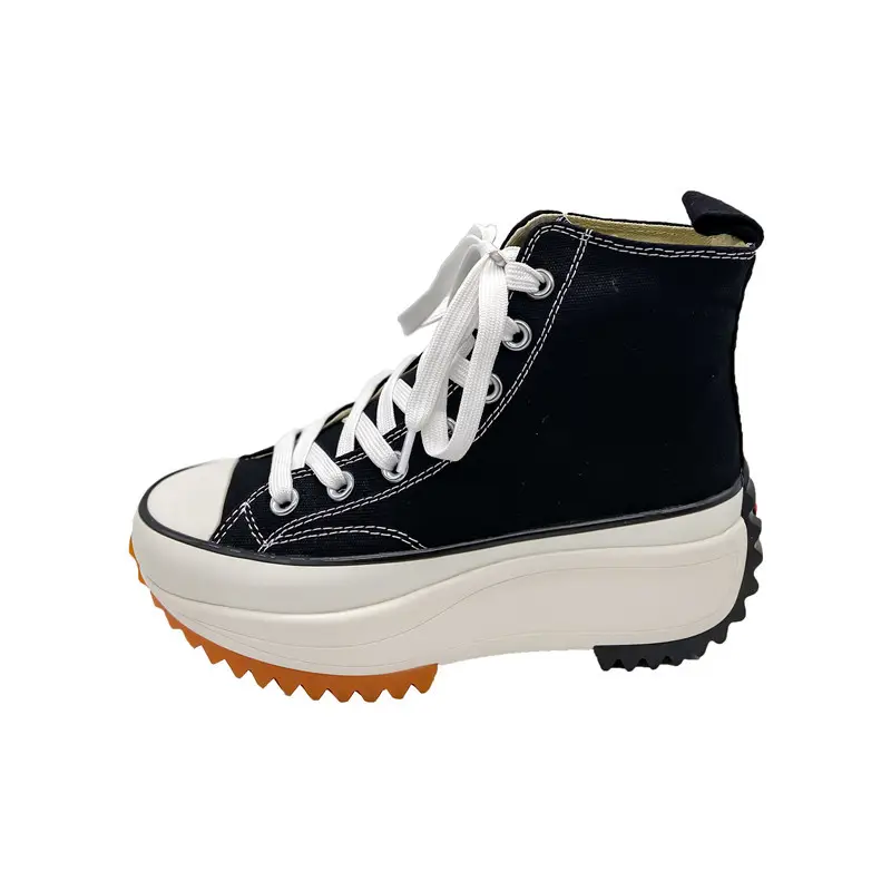 Wholesale 2022 Latest New Arrival High Top Height Vulcanized Plain Black Ladies Women Casual Rubber Canvas Shoes Cleats Sneakers