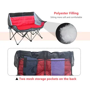 Heavy Duty Oversized Double Quilted Portable Folding Padded Seat Camping Chair With 2 Cup Buckets And Armrests