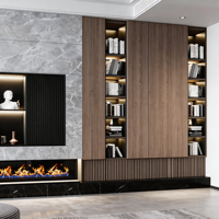 Meuble TV mural moderne en bois avec étagères à LED et foyer électrique, console multimédia pour salon